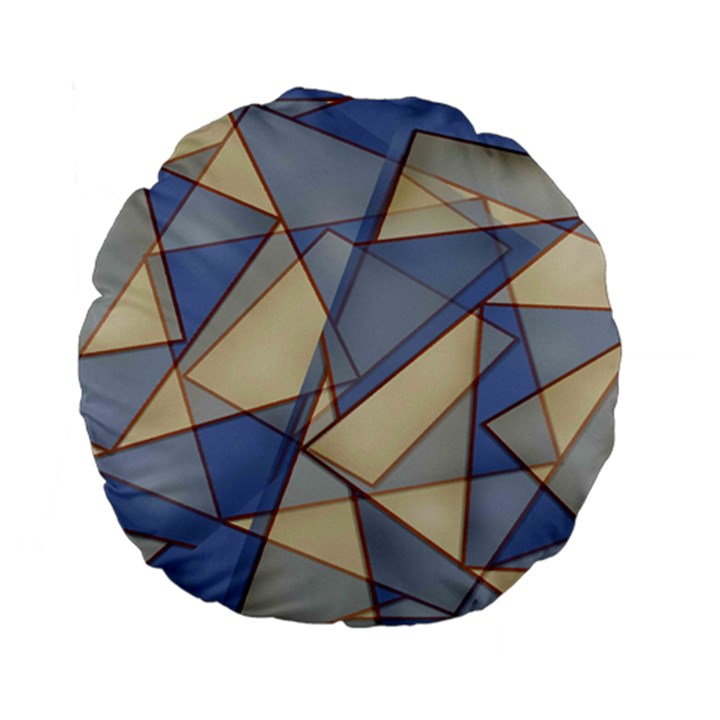 Blue And Tan Triangles Intertwine Together To Create An Abstract Background Standard 15  Premium Flano Round Cushions