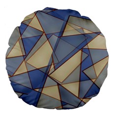 Blue And Tan Triangles Intertwine Together To Create An Abstract Background Large 18  Premium Flano Round Cushions by Simbadda