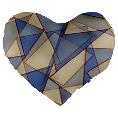 Blue And Tan Triangles Intertwine Together To Create An Abstract Background Large 19  Premium Flano Heart Shape Cushions by Simbadda