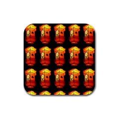 Paper Lanterns Pattern Background In Fiery Orange With A Black Background Rubber Square Coaster (4 Pack)  by Simbadda