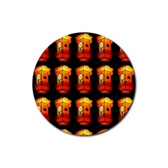 Paper Lanterns Pattern Background In Fiery Orange With A Black Background Rubber Coaster (round)  by Simbadda