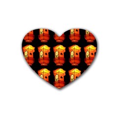 Paper Lanterns Pattern Background In Fiery Orange With A Black Background Rubber Coaster (heart)  by Simbadda