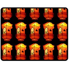 Paper Lanterns Pattern Background In Fiery Orange With A Black Background Fleece Blanket (medium)  by Simbadda