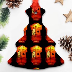 Paper Lanterns Pattern Background In Fiery Orange With A Black Background Ornament (christmas Tree)  by Simbadda