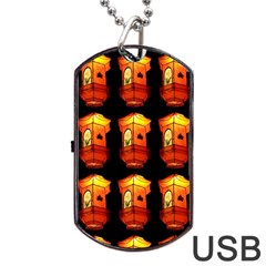 Paper Lanterns Pattern Background In Fiery Orange With A Black Background Dog Tag Usb Flash (two Sides) by Simbadda