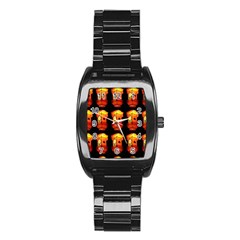 Paper Lanterns Pattern Background In Fiery Orange With A Black Background Stainless Steel Barrel Watch by Simbadda