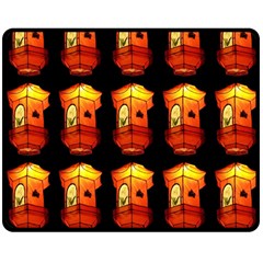 Paper Lanterns Pattern Background In Fiery Orange With A Black Background Double Sided Fleece Blanket (medium)  by Simbadda