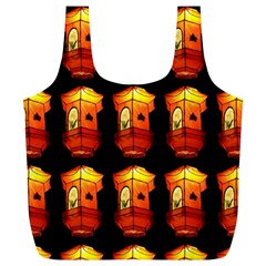 Paper Lanterns Pattern Background In Fiery Orange With A Black Background Full Print Recycle Bags (l)  by Simbadda