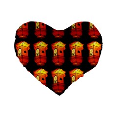 Paper Lanterns Pattern Background In Fiery Orange With A Black Background Standard 16  Premium Flano Heart Shape Cushions by Simbadda