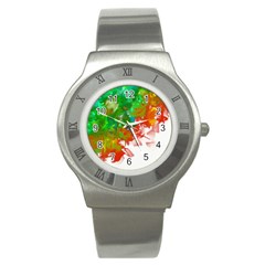 Digitally Painted Messy Paint Background Texture Stainless Steel Watch by Simbadda