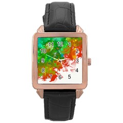 Digitally Painted Messy Paint Background Texture Rose Gold Leather Watch  by Simbadda