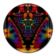 Symmetric Fractal Image In 3d Glass Frame Round Mousepads by Simbadda