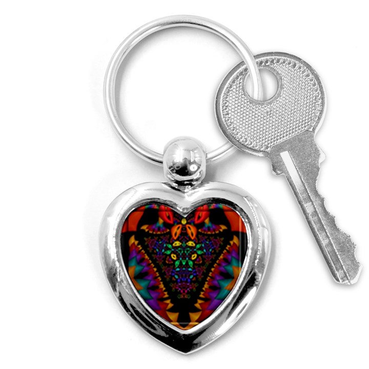 Symmetric Fractal Image In 3d Glass Frame Key Chains (Heart) 