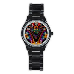 Symmetric Fractal Image In 3d Glass Frame Stainless Steel Round Watch by Simbadda