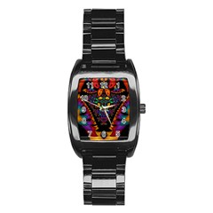 Symmetric Fractal Image In 3d Glass Frame Stainless Steel Barrel Watch by Simbadda