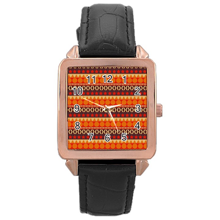 Abstract Lines Seamless Pattern Rose Gold Leather Watch 