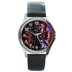 Lit Christmas Trees Prelit Creating A Colorful Pattern Round Metal Watch