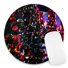 Lit Christmas Trees Prelit Creating A Colorful Pattern Round Mousepads by Simbadda