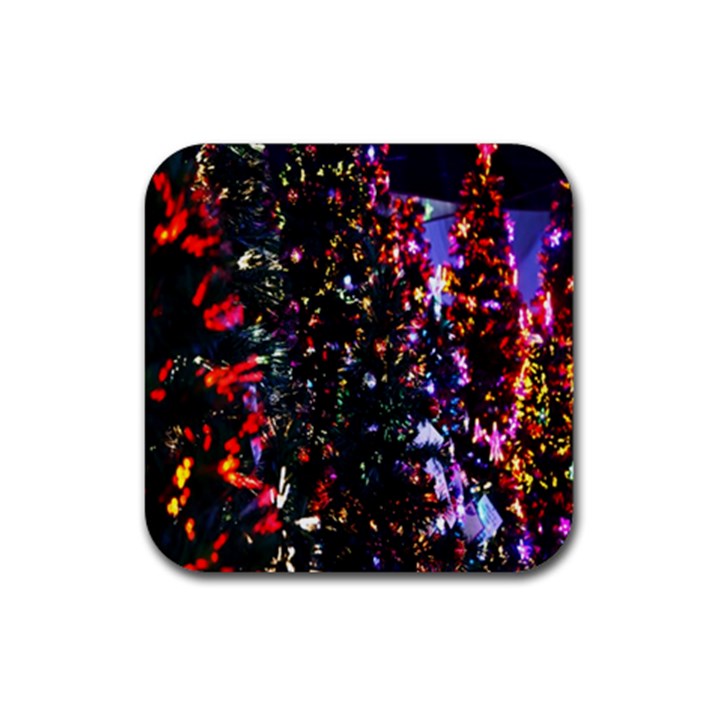 Lit Christmas Trees Prelit Creating A Colorful Pattern Rubber Coaster (Square) 