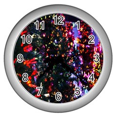 Lit Christmas Trees Prelit Creating A Colorful Pattern Wall Clocks (Silver) 