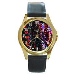 Lit Christmas Trees Prelit Creating A Colorful Pattern Round Gold Metal Watch