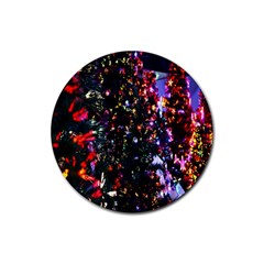 Lit Christmas Trees Prelit Creating A Colorful Pattern Rubber Coaster (Round) 