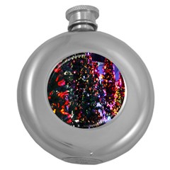 Lit Christmas Trees Prelit Creating A Colorful Pattern Round Hip Flask (5 Oz) by Simbadda