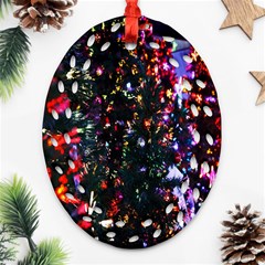 Lit Christmas Trees Prelit Creating A Colorful Pattern Oval Filigree Ornament (Two Sides)