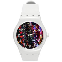 Lit Christmas Trees Prelit Creating A Colorful Pattern Round Plastic Sport Watch (M)