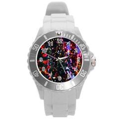 Lit Christmas Trees Prelit Creating A Colorful Pattern Round Plastic Sport Watch (L)