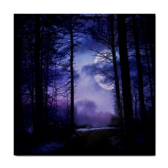 Moonlit A Forest At Night With A Full Moon Tile Coasters by Simbadda