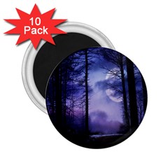 Moonlit A Forest At Night With A Full Moon 2 25  Magnets (10 Pack)  by Simbadda