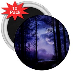 Moonlit A Forest At Night With A Full Moon 3  Magnets (10 Pack)  by Simbadda