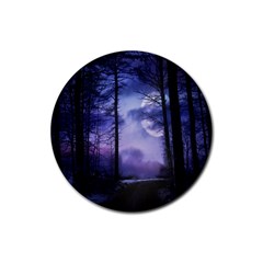 Moonlit A Forest At Night With A Full Moon Rubber Coaster (round)  by Simbadda