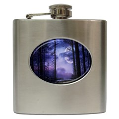 Moonlit A Forest At Night With A Full Moon Hip Flask (6 Oz) by Simbadda