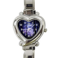 Moonlit A Forest At Night With A Full Moon Heart Italian Charm Watch by Simbadda