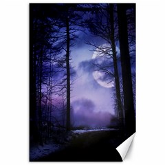 Moonlit A Forest At Night With A Full Moon Canvas 24  X 36  by Simbadda