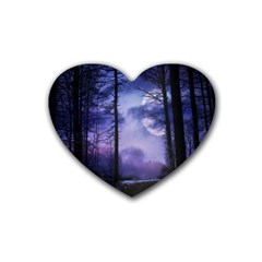 Moonlit A Forest At Night With A Full Moon Rubber Coaster (heart)  by Simbadda