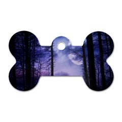 Moonlit A Forest At Night With A Full Moon Dog Tag Bone (one Side) by Simbadda