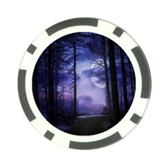 Moonlit A Forest At Night With A Full Moon Poker Chip Card Guard by Simbadda