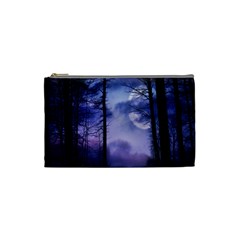 Moonlit A Forest At Night With A Full Moon Cosmetic Bag (small)  by Simbadda