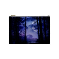 Moonlit A Forest At Night With A Full Moon Cosmetic Bag (medium)  by Simbadda