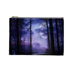 Moonlit A Forest At Night With A Full Moon Cosmetic Bag (large)  by Simbadda