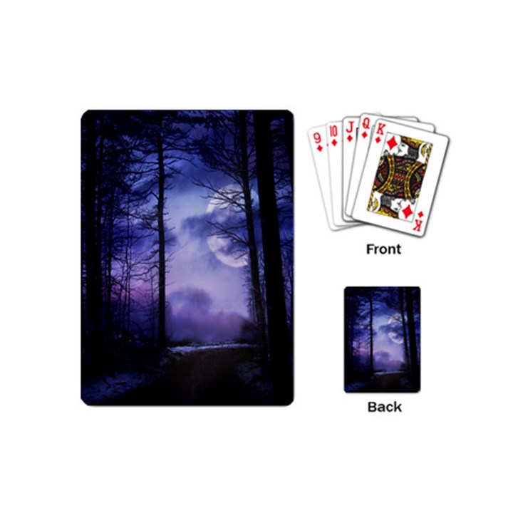 Moonlit A Forest At Night With A Full Moon Playing Cards (Mini) 