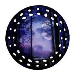 Moonlit A Forest At Night With A Full Moon Round Filigree Ornament (two Sides) by Simbadda