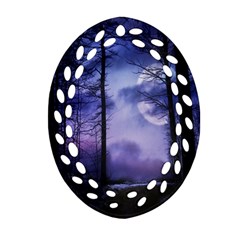 Moonlit A Forest At Night With A Full Moon Oval Filigree Ornament (two Sides) by Simbadda