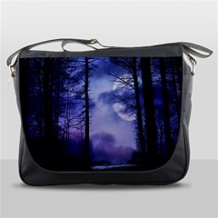 Moonlit A Forest At Night With A Full Moon Messenger Bags by Simbadda