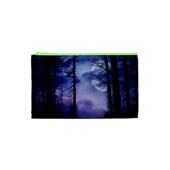 Moonlit A Forest At Night With A Full Moon Cosmetic Bag (xs) by Simbadda