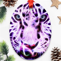 Fractal Wire White Tiger Oval Ornament (two Sides) by Simbadda