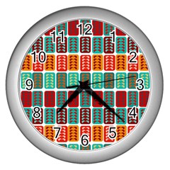 Bricks Abstract Seamless Pattern Wall Clocks (silver)  by Simbadda